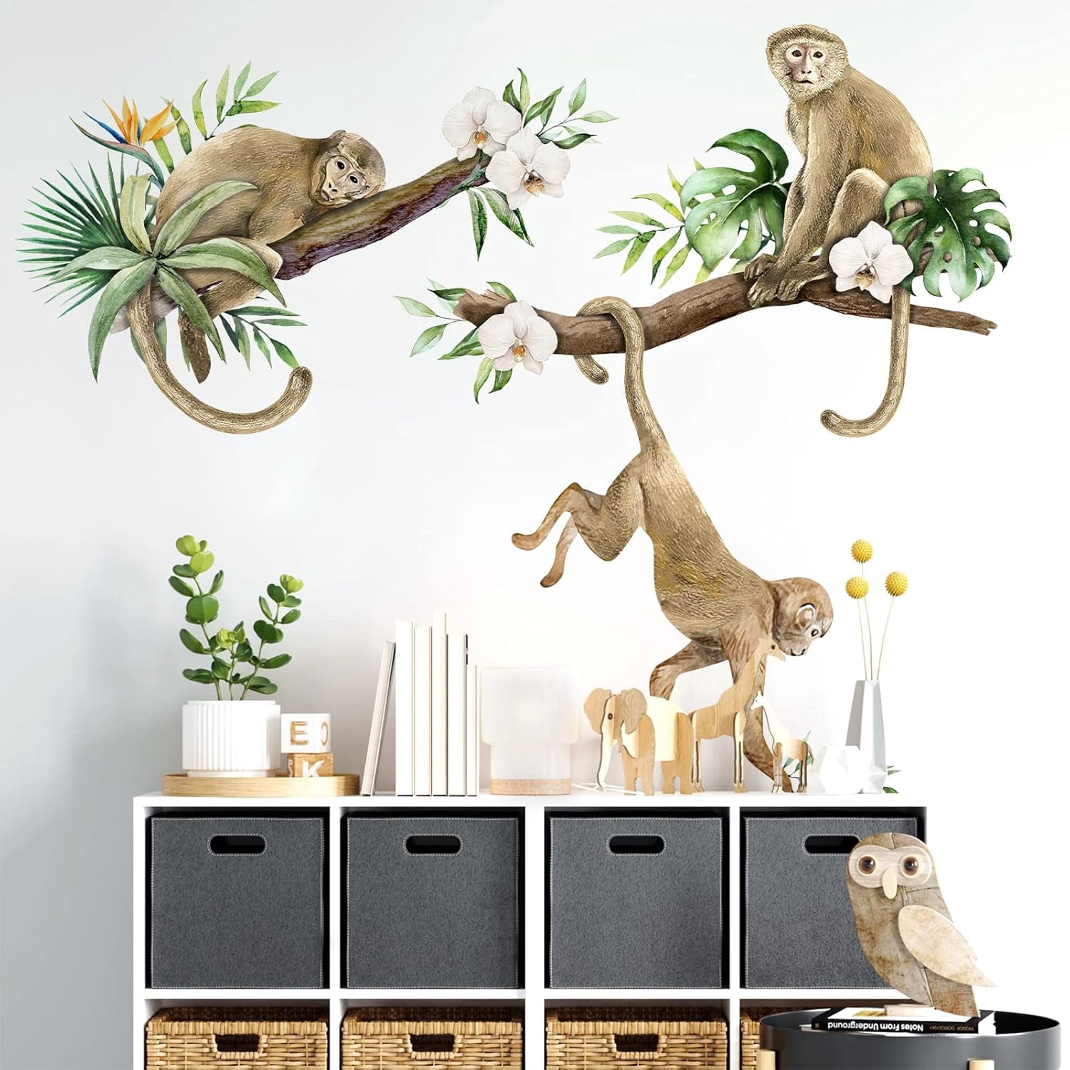 Monkey Climbing Tree Wall Decals Stickers, Jungle Animals Nursery ...