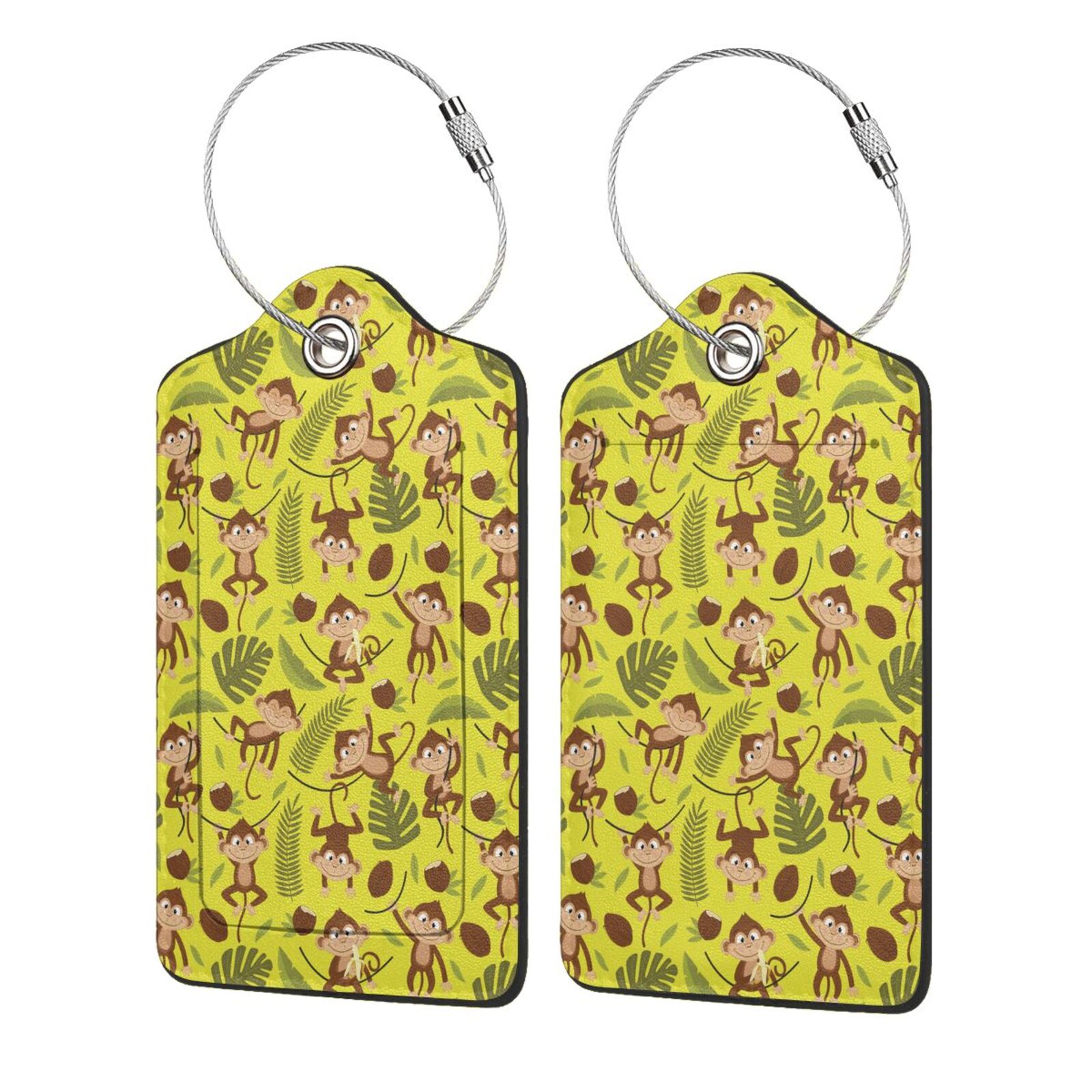 Monkey Coconut Leaf Banana Luggage Tags for Suitcase PU Privacy Cover