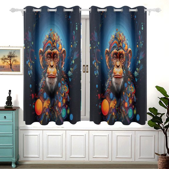 Monkey Color Spots Black Out Curtains Aesthetic for Bedroom Living Room Sliding Glass Doors Kitchen Windows 2 panels set