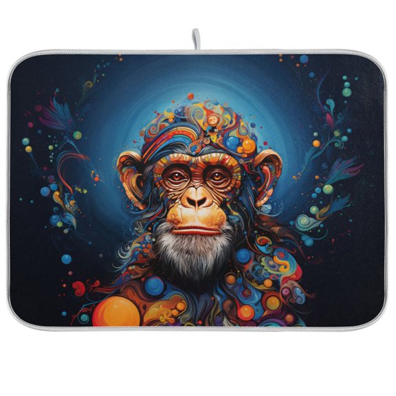 Monkey Color Spots Dish Drying Mat Dish Drainer Rack Mats Water Absorbent Non-Slip Easy Clean Heat Resistant for Kitchen Counter