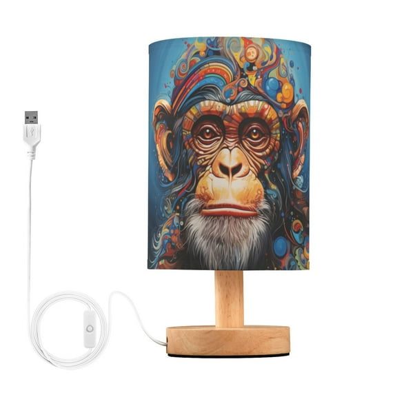 Monkey Color Spots Table Lamp USB Bedside Desk Nightstand Lamp Printed Gifts Small Lamp Wood Base for Bedroom Living Room Kids Room College Dorm