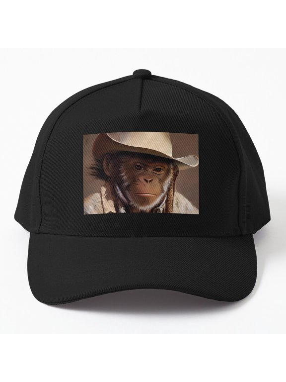 Monkey Cowboy Baseball Hat, Western Animal Character Graphic Design, Classic Everyday Cap