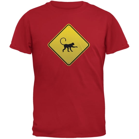 Monkey Crossing Sign Red Adult T-Shirt - 2X-Large