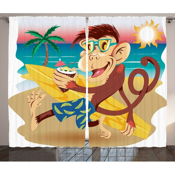 Ambesonne Monkey Curtains 2 Panel Set, Hipster Holiday, 108" x 84", Multicolor