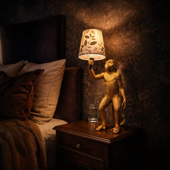 Monkey Desk Lamp Resin Sitting Monkey Table Light Cute Nightlight for Bedroom Office Desktop Decor Quirky Animal Lamp Ornament for Reading Study Bedside Table