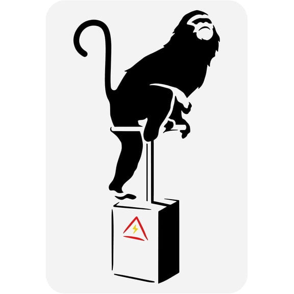 Monkey Detonator Painting Stencil 11.7x8.3inch Large Monkey Stepping On Detonator Template Hollowed Warning Signs Painting Stencil Banksey Theme Stencil for Wall Floor Door Painting