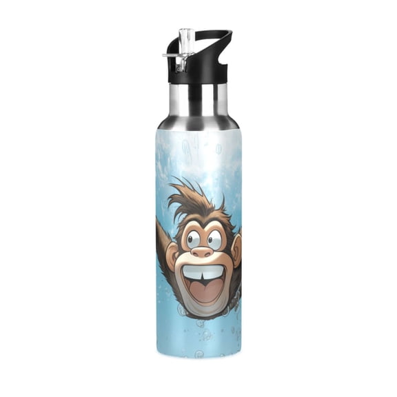Monkey Diving in The Sea Sports Bottle with Straw Stainless Steel Water Jug Portable Thermal Cup Leak-proof 600ML