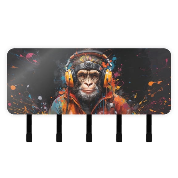 Monkey Earphone Coat Mail Holder Organizer Wall Mount with Shelf Key Holder Key Rack with 5 Key Hooks for Wall Decorative