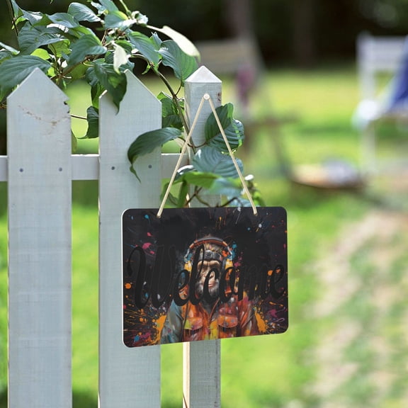 Monkey Earphone Coat Welcome Sign for Front Door Porch Wreath Door Sign Home Decoration Rustic Farmhouse Style