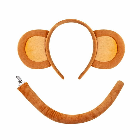 Monkey Ears Headband And Tail Set For Masquerade Theme Jungle Accessory