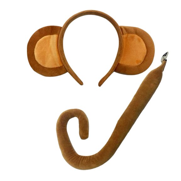 Monkey Ears And Tail, 2 PCS Adult Monkey Costume Accessory for Men Women, Soft Plush, Easy To Wear, Secure Clip, One Size Fits Most, for Zoo Animal Costumes, Halloween Party(RL)