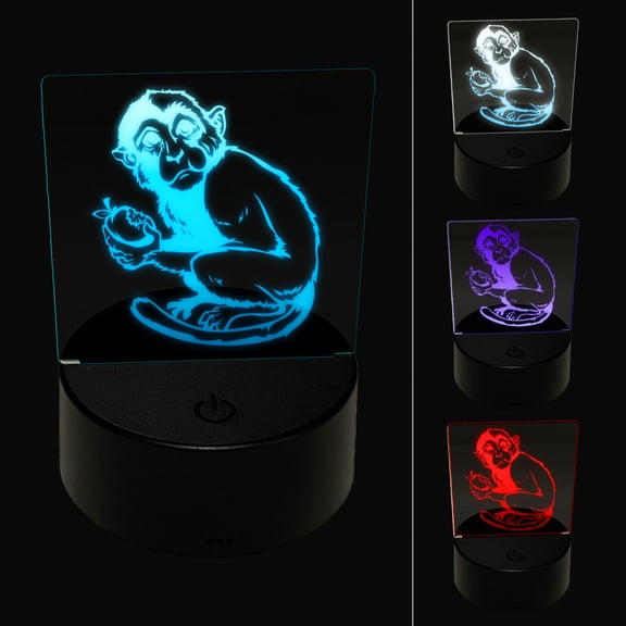 Monkey Eating Fruit LED Night Light Sign 3D Illusion Desk Nightstand Lamp