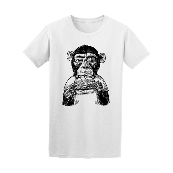 Monkey Eating Hamburger T-Shirt Men -Image by Shutterstock, Male Large