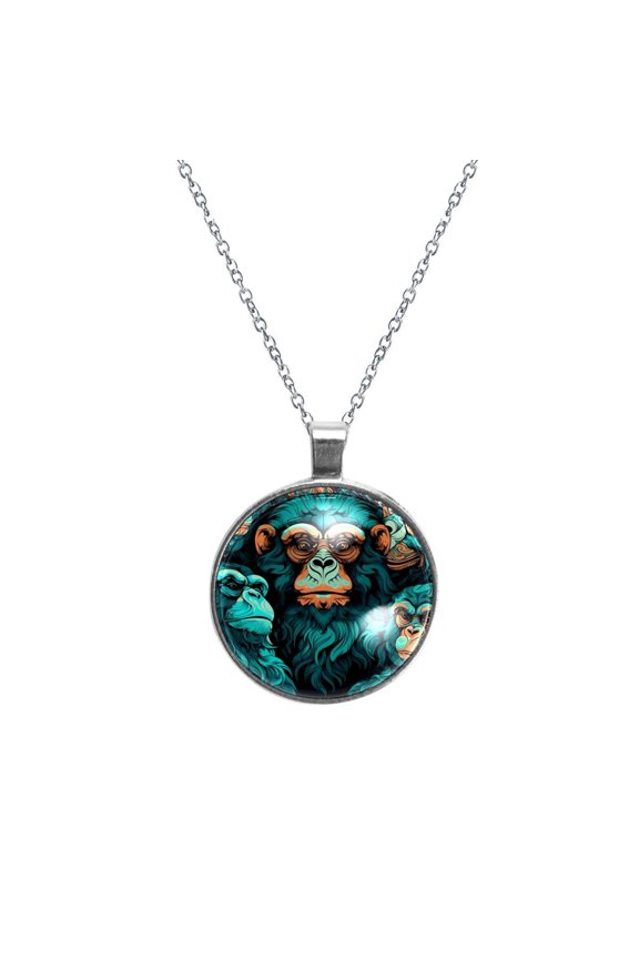 Monkey Elegant Glass Circular Pendant Necklace - Stylish Necklaces for Women