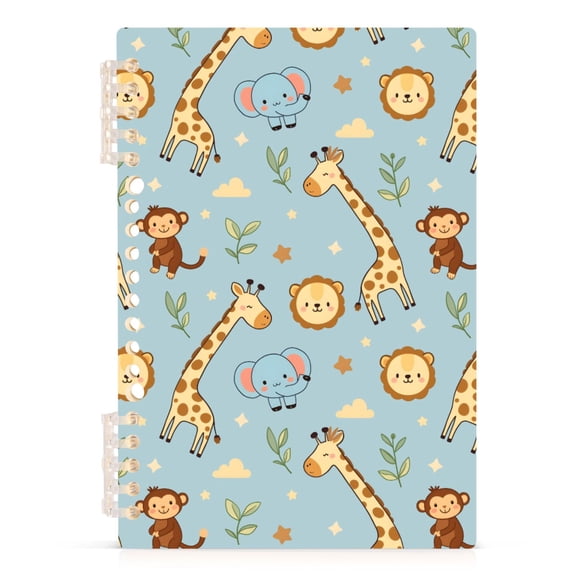 Monkey Elephant Giraffe Pattern A5 Notebook Refillable 60 Sheets Detachable Ring Binder PP Cover Journal