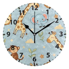 Monkey Elephant Giraffe Pattern Wall Clock 10in Round Artistic Oil Painting Home Decor Desk Table Clock