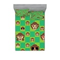 thumbnail image 1 of Monkey Emoji Fitted Sheet & Pillow Sham Set, Cartoon Wild Animal Characters on Jungle Colors Checkered Back Art, Decorative Printed 3 Piece Bedding Decor, Calking, Lime Green Umber Beige, by Ambesonne, 1 of 2