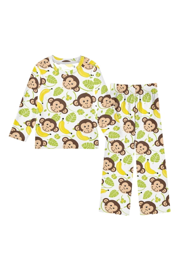 Monkey Face Banana Cozy Soft Long Sleeves Top and Pants 2 Piece Cool Pjs Pajamas Set Sleepwear Size 3-11Y