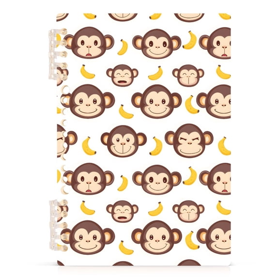 Monkey Face Banana Pattern A5 Notebook Refillable 60 Sheets Detachable Ring Binder PP Cover Journal