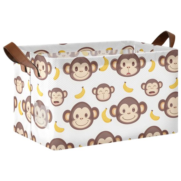 Monkey Face Banana Pattern Collapsible Storage Bin Open Home Shelf Basket Water-Resistant Iron Frame Large