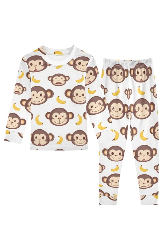 Monkey Face Banana Pattern Cotton Pajamas 2 Piece Set Sleepwear Soft and Comfortable Homewear Nightwear