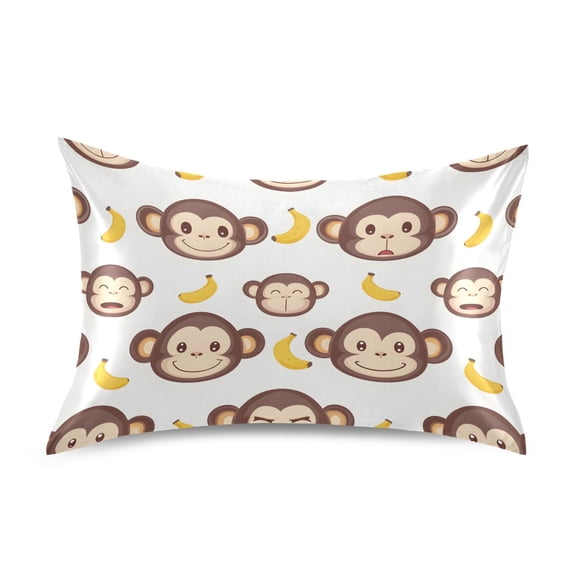 Monkey Face Banana Pattern Queen Size Satin Pillowcase 30''x20'' Double-Sided Print Soft Wrinkle Resistant