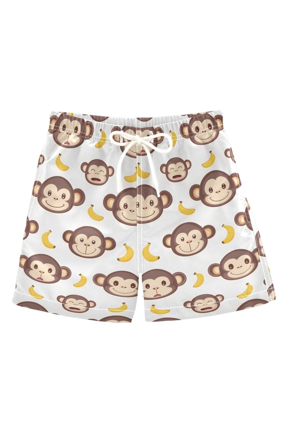 Monkey Face Banana Pattern Swim Trunks Quick Dry Beach Pool Board Shorts Lightweight Stylish Print Sizes 2T to XL