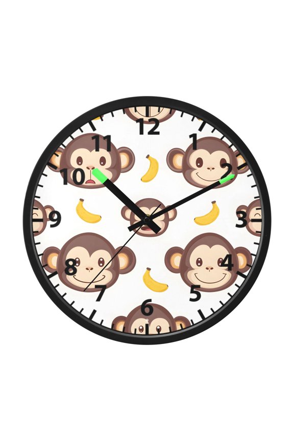 Monkey Face Banana Pattern Wall Clock 12 Inch Voice Activated Night Light Silent Non Ticking