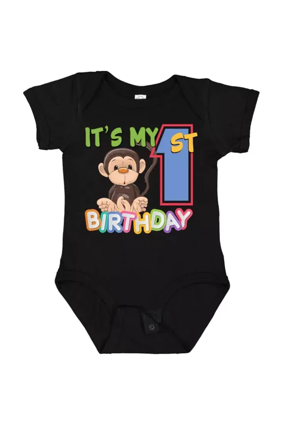 Monkey First Birthday Baby Bodysuit Its Cartoon Adorable B-Day Bday Bodysuit Cute Baby Onesie, BABY BODYSUIT LAT 4424