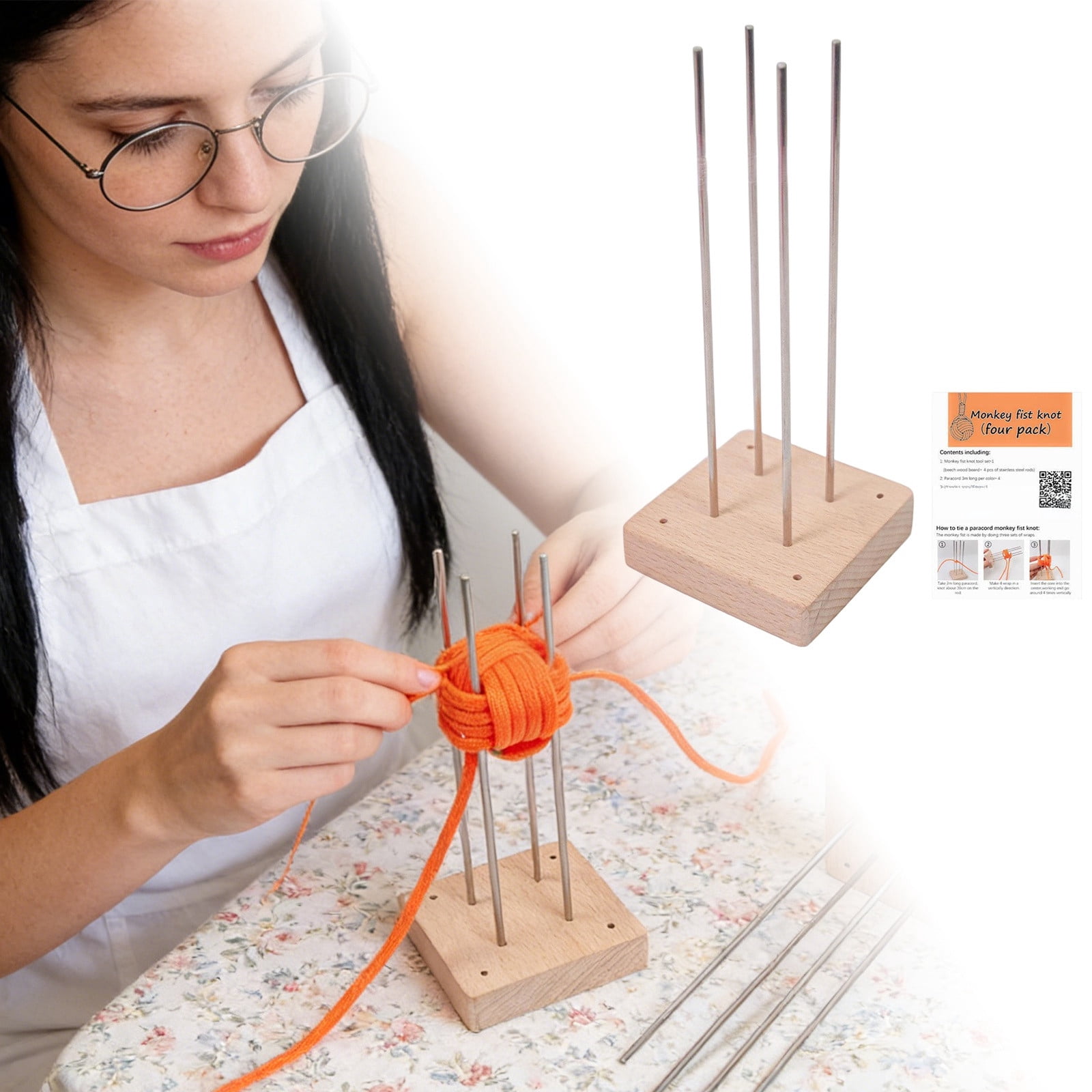 Monkey Fist Paracord Jig Tool, Wooden Base with Stainless Steel
