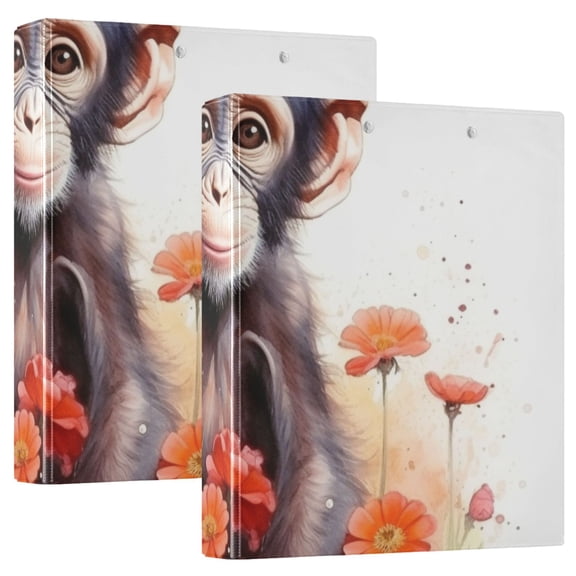 Monkey Flowers 3 Ring Binders 1.5 inch Hardcover File Folders with Interior Pockets A4 Size Organizer for School Office Hospital