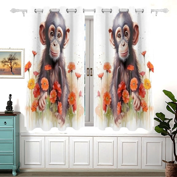 Monkey Flowers Curtain Black Out Thermal Insulation Curtains Aesthetic 54 Inch Length for Bedroom Living Room 2 panels set