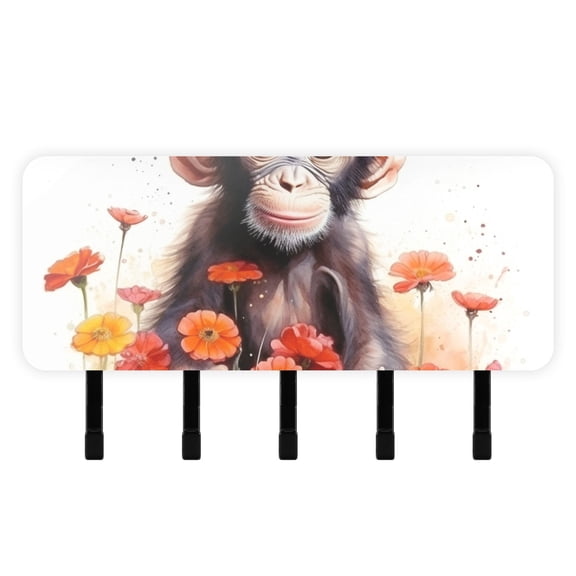 Monkey Flowers Mail Holder Organizer Wall Mount with Shelf Key Holder Key Rack with 5 Key Hooks for Wall Decorative