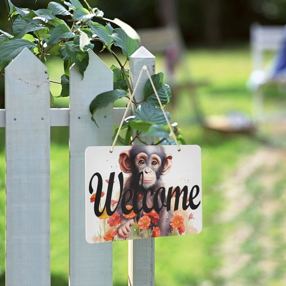 Monkey Flowers Welcome Sign for Front Door Porch Wreath Door Sign Home Decoration Rustic Farmhouse Style