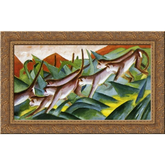 Monkey Frieze 24x17 Gold Ornate Wood Framed Canvas Art by Marc, Franz