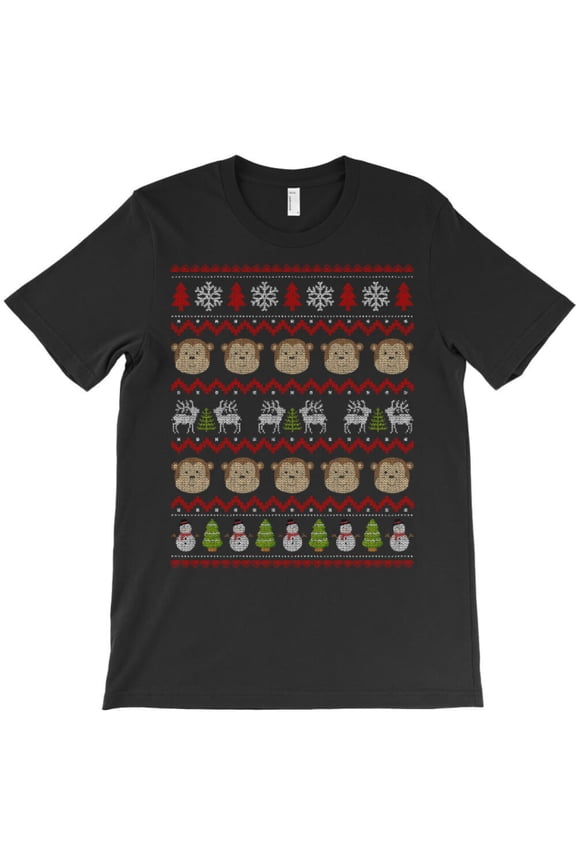 Monkey Funny Christmas Sweater Funny Holiday Animal Graphic T-Shirt G10950, Up to 5XL