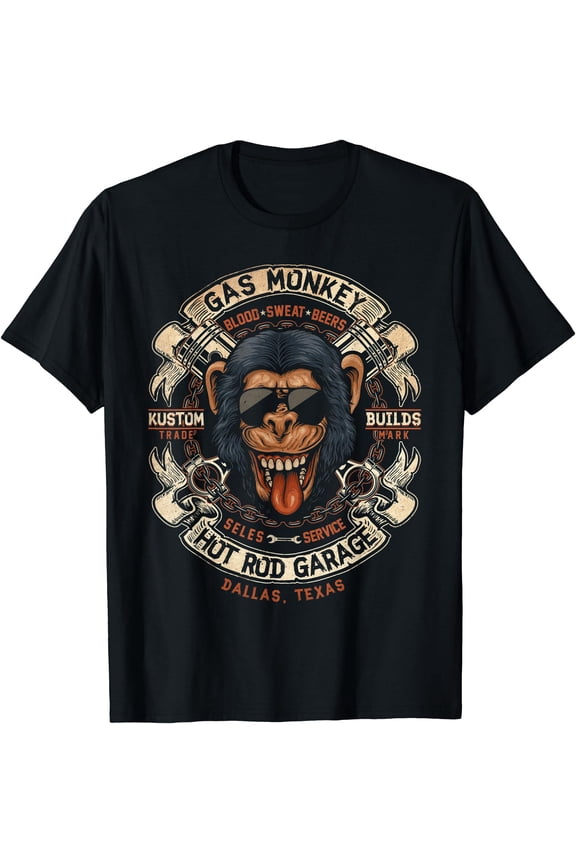 Monkey Gas Crossed Pistons Ribbon Logo T-Shirt
