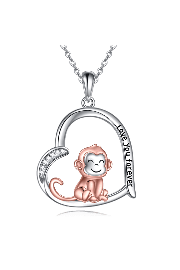 Monkey Gifts Sterling Silver Monkey Heart Necklace Pendant Jewelry for Women