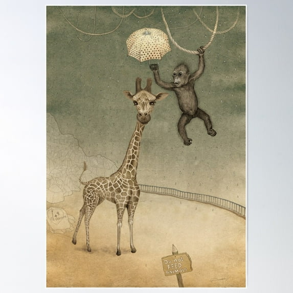 Monkey Giraffe Poster Wall Art, Modern Wall Decor For Living Room Bedroom, 12x18 UNFRAMED