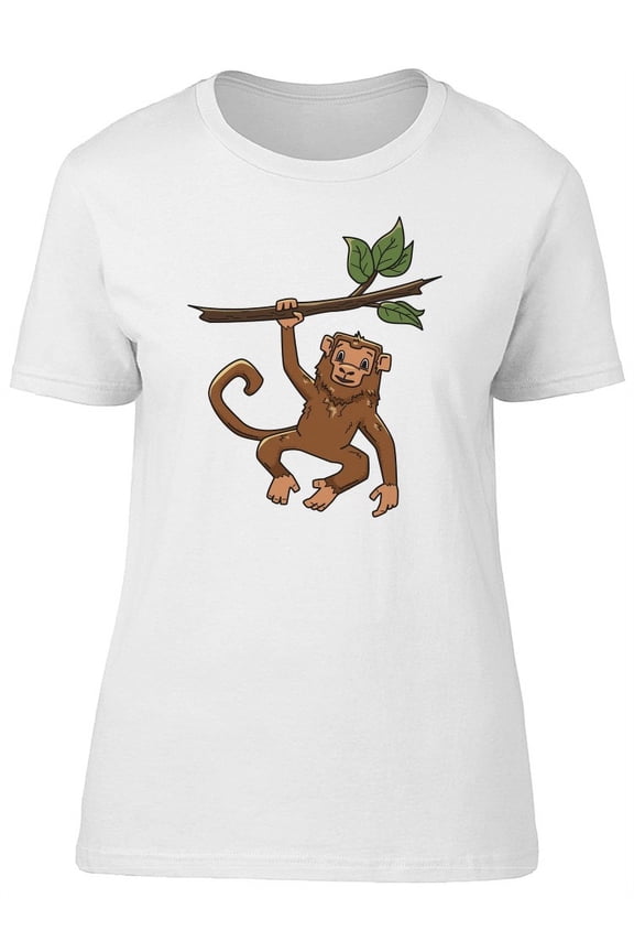 Monkey Hanging On A Tree Branch T-Shirt Women -Image by Shutterstock, Female Large