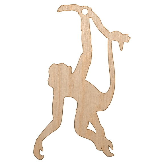 Monkey Hanging from Tree Solid Wood Holiday Christmas Tree Ornament Unfinished DIY Pre-Drilled Craft