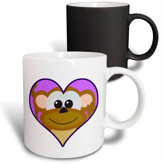 3drose, Monkey Heart Cartoon, 11oz Magic Transforming Mug