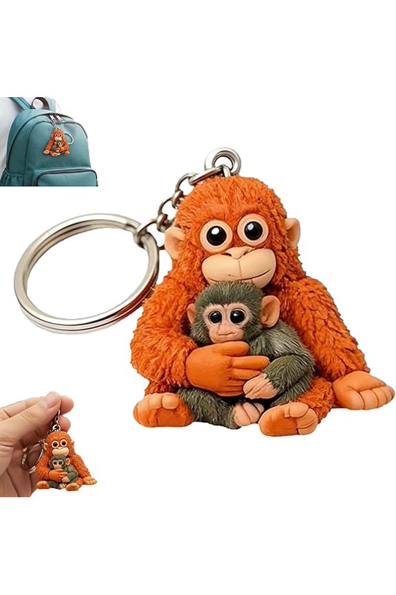 Monkey Holding Plush Toy Keychain - Protect Punch The Monkey Keyring, Adorable Stuffed Orangutan Pendant for Bags and Keys, 3 Inch Soft Plush Keychain for Monkey Lovers