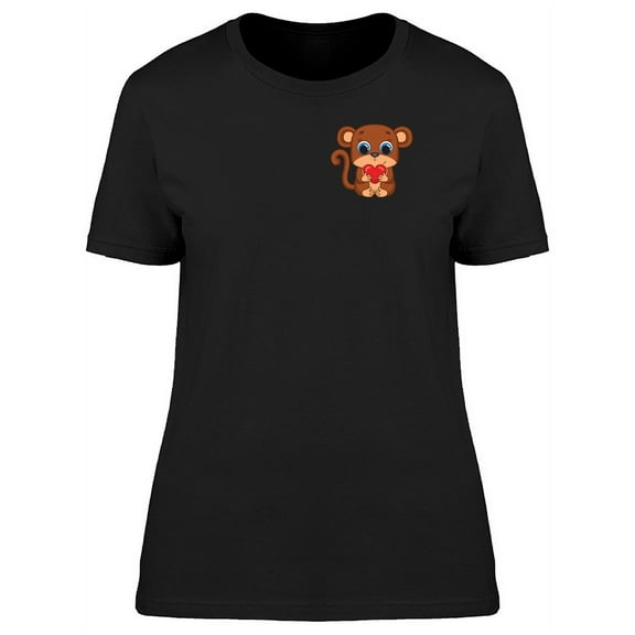 Monkey Holding Tiny Heart T-Shirt Women -Image by Shutterstock, Female Small