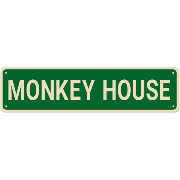 Monkey House Sign, Monkey Decor Monkey Sign Monkey Lover Gift, Funny Wall Decor for HomeMan Cave, Quality Metal Signs 16x6 Inch