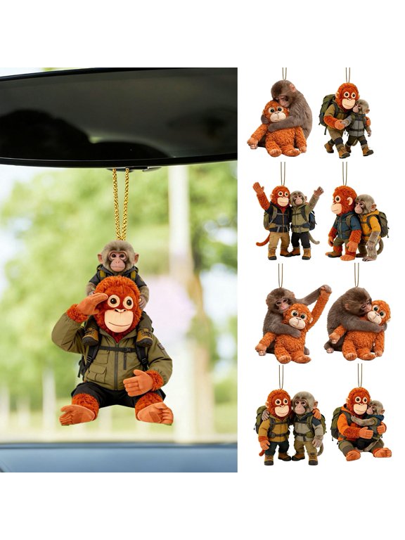 Monkey Hugging Plush Toy Keychain 2D Monkey Acrylic Keychain for Backpack Purse Car Keys Emotional Gift for Family Friends