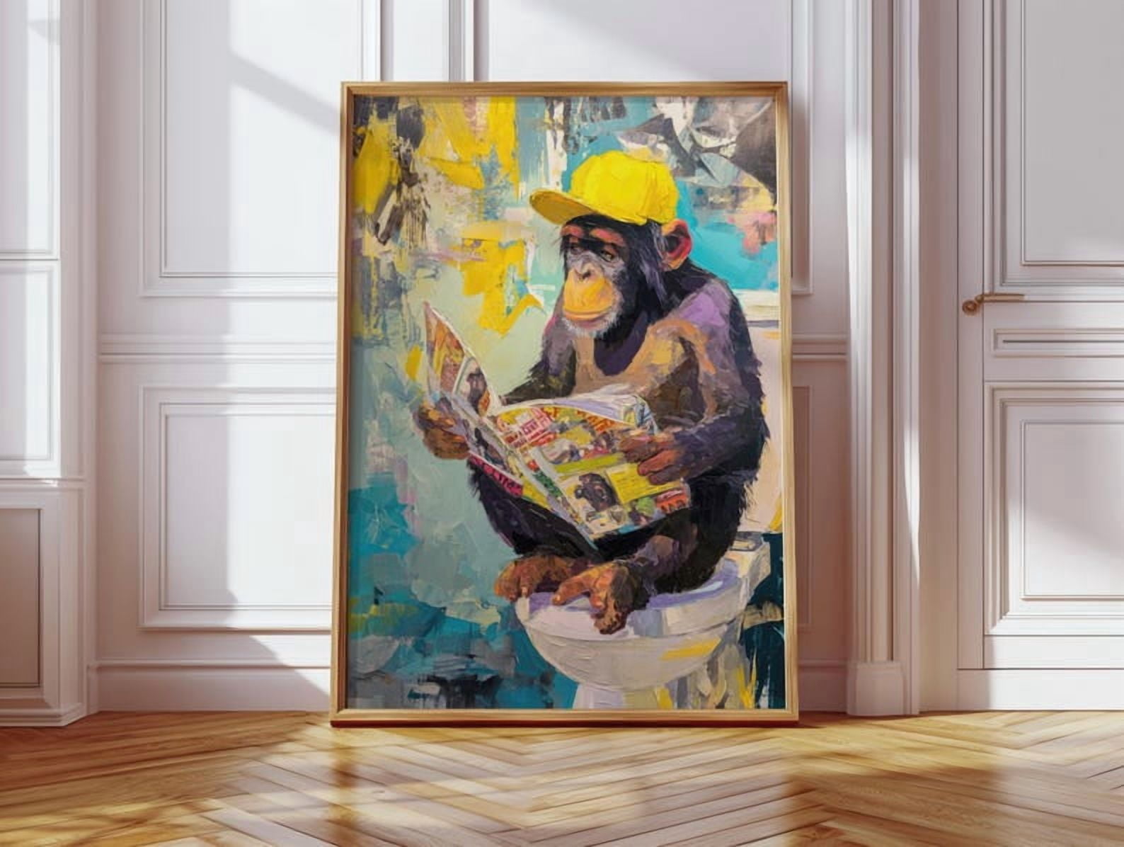 Monkey Illustration Poster, Modern Blue And Yellow Color Combination ...