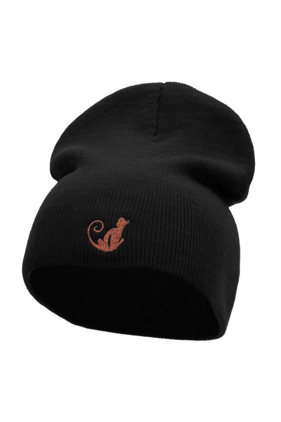 Monkey Insignia Embroidered Short Beanie - Black OSFM