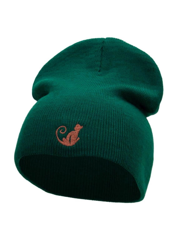 Monkey Insignia Embroidered Short Beanie - Dk Green OSFM