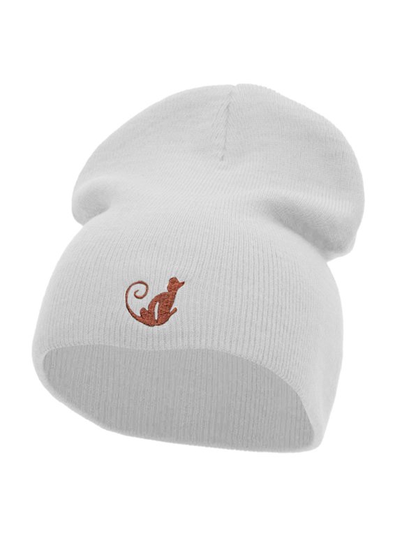Monkey Insignia Embroidered Short Beanie - White OSFM